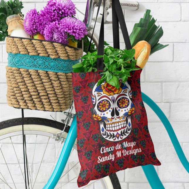 Tote Bag Crâne à sucre Cinco de Mayo Ajouter le nom Toutes  (Sugar Skull Cinco de Mayo Add Name All-Over-Print Tote Bag)