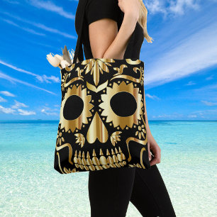 Tote Bag Crâne à sucre, Jour des Morts Noir et Or