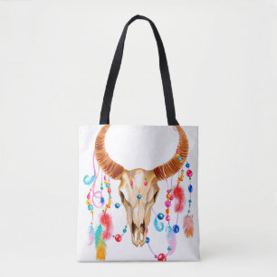 Tote Bag Crâne aquarelle en blanc