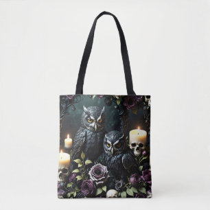 Tote Bag Crâne de hiboux noirs et bougies