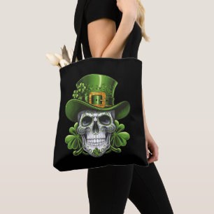 Tote Bag Crâne de Sucre St Patrick's Day Trèfle
