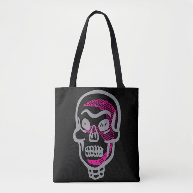 Tote Bag Crâne d'Halloween rose néon (Devant)