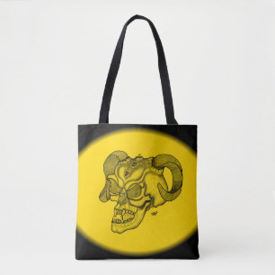 Tote Bag Crâne Diable Tête Noir et Jaune