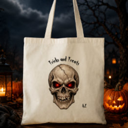 Tote Bag Crâne Effrayant avec Yeux Lumineux Initiales Perso