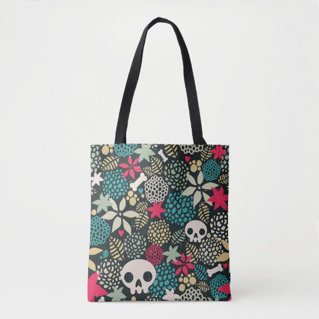 Tote Bag Crâne en fleurs (Devant)