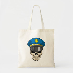 Tote Bag Crâne en tant qu'officier de police avec casquette