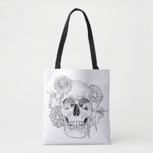 Tote Bag Crâne et fleurs inspirés 2