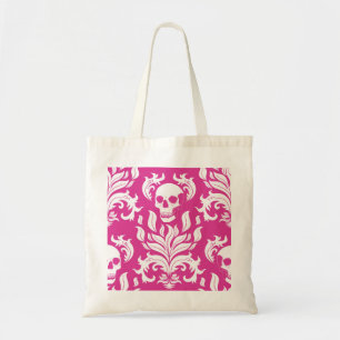 Tote Bag Crâne flamme Damas en blanc croustillant sur rose 