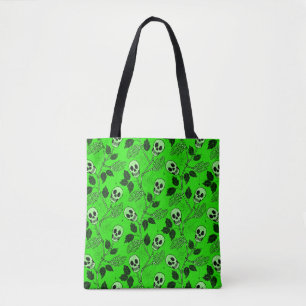 Tote Bag Crâne Floral Vert Néon Gothique