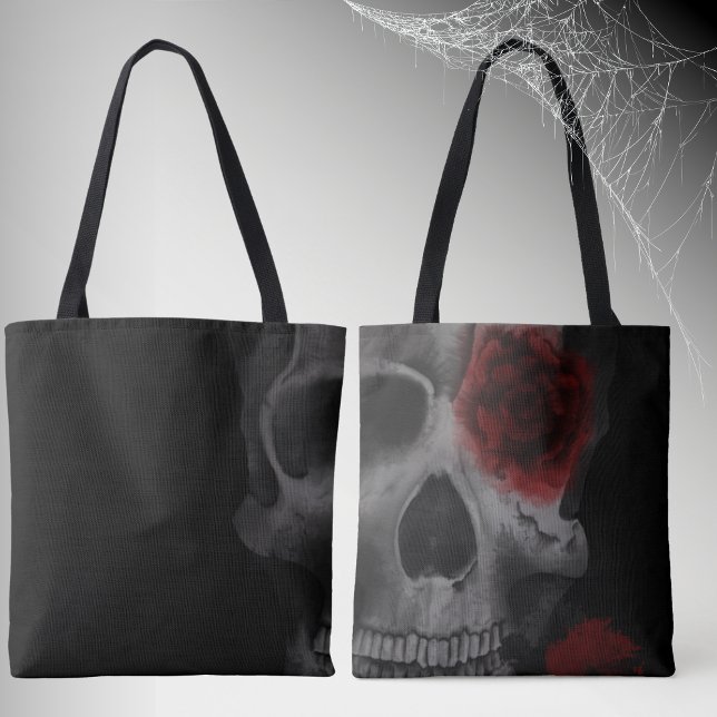 Tote Bag Crâne gothique et roses rouges muets (Créateur téléchargé)