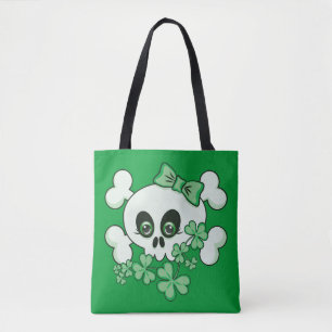 Tote Bag Crâne mignon avec plaque de porcelaine Shamrock