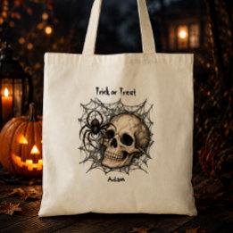 Tote Bag Crâne Toile d'araignée Trick or Treat Nom personna