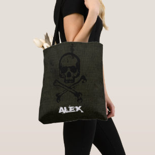 Tote Bag Crâne Vintage Grunge Croix d'Os Halloween Vert