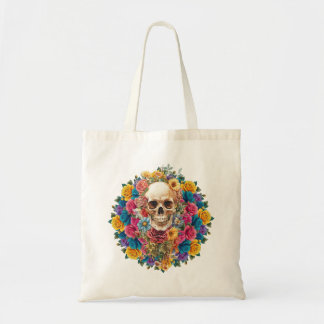 Tote Bag Cráneo vintage rodeado de flores coloridas