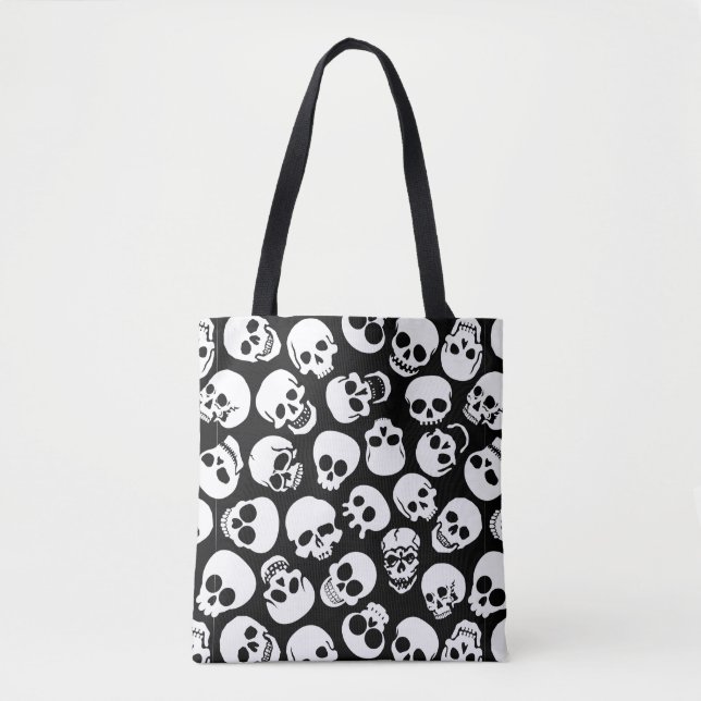 Tote Bag Crânes dans le motif noir d'arrière - plan (Devant)