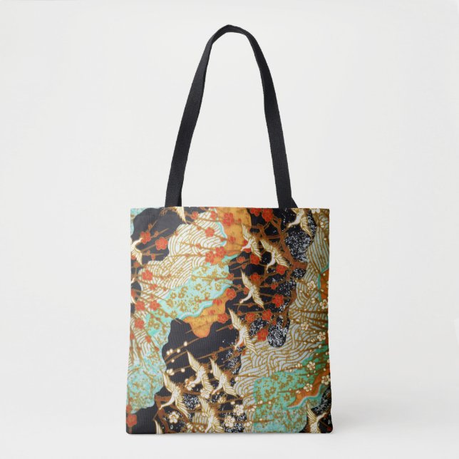 TOTE BAG CRANES DE VOL AVEC FLEURS DE PRINTEMPS (Devant)