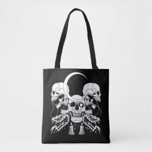 Tote Bag Crânes déplaisants Croissant Gothique Lune Serpe