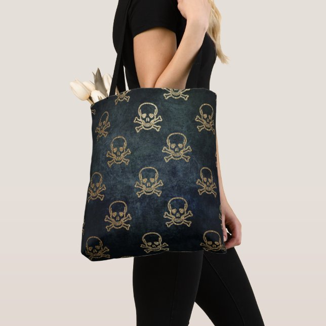 Tote Bag Crânes d'or Motif gothique (De près)