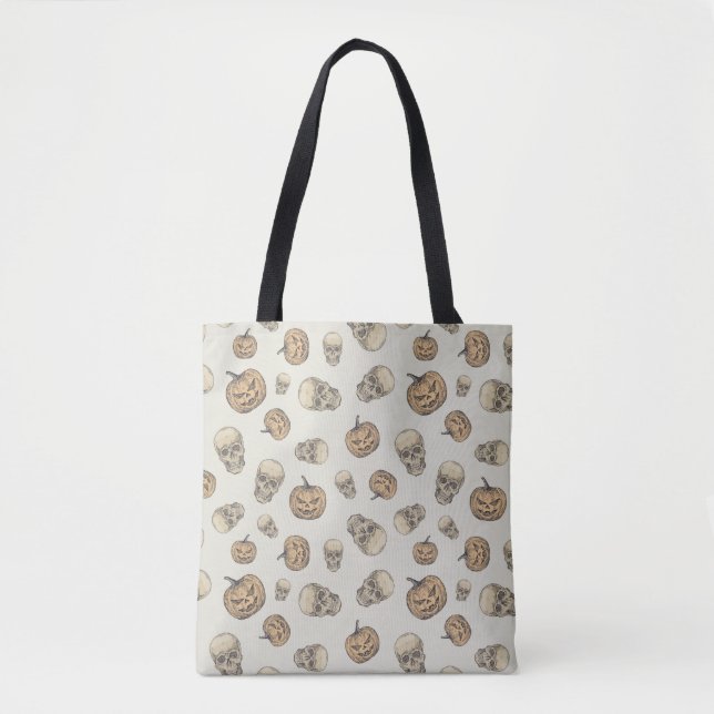 Tote Bag Crânes et Citrouille Motif d'Halloween (Devant)