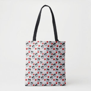 Tote Bag Crânes et Coeurs rouges Motif Halloween