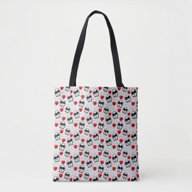 Tote Bag Crânes et Coeurs rouges Motif Halloween (Devant)