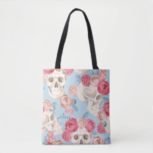 Tote Bag Crânes et Motif Vintage Rose
