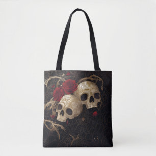 Tote Bag Crânes et roses rouges design