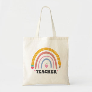 Tote Bag Crayon arc-en-ciel coloré design enseignant mignon