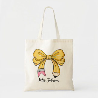 Tote Bag Crayon personnalisé Coquette Enseignant Bow