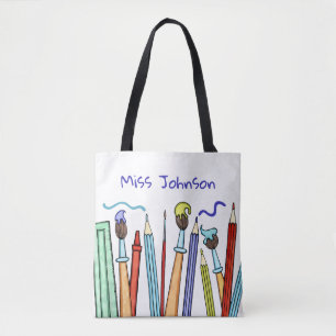Tote Bag Crayons et pinceaux Merci Cadeau de l'enseignant