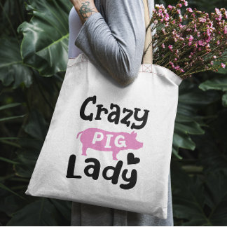 Tote Bag Crazy Cochon Lady drôle porc