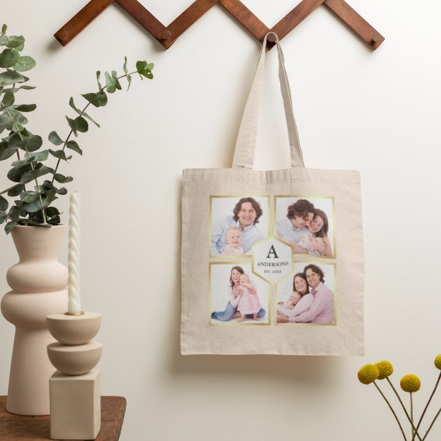 Tote Bag Create Your Own 4 Pictures Family Photo de collage (Créateur téléchargé)
