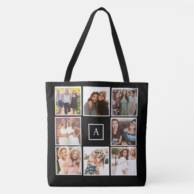 Tote Bag Create your own 8 Photo Collage Monochrome (Devant)