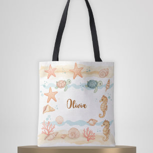 Tote Bag Créatures marines bébé aquarelle fantaisistes