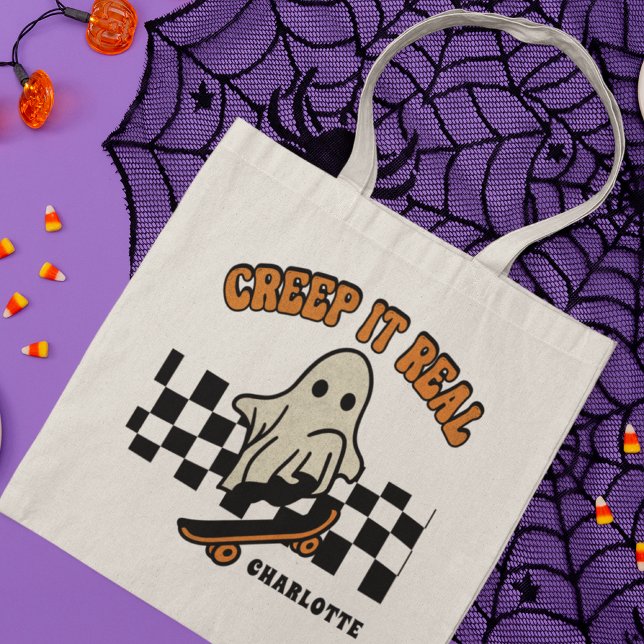 Tote Bag Creep It Real Halloween Skateboarding Nom du fantô (Créateur téléchargé)