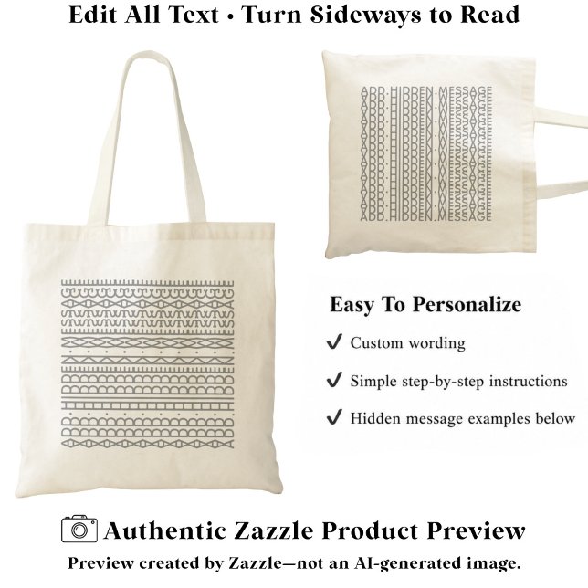 Tote Bag Créez Votre Propre Long Message Caché & Nom Gris (Créateur téléchargé)