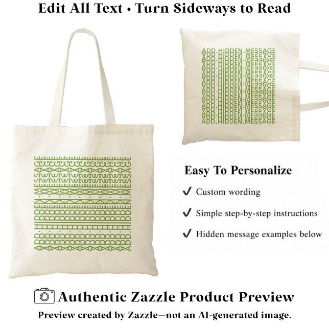 Tote Bag Créez Votre Propre Long Message Caché & Nom L Vert (Créateur téléchargé)
