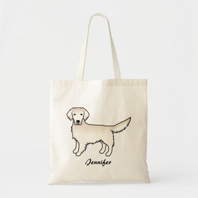 Tote Bag Crème anglaise Golden Retriever Dessin Dog & Nom (Devant)