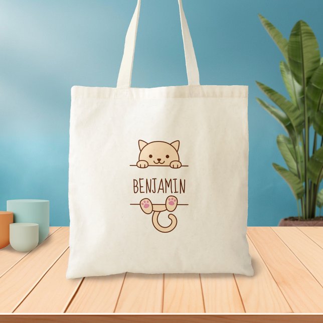 Tote Bag Crème Chat Pékin derrière Nom Personnalisé (Créateur téléchargé)