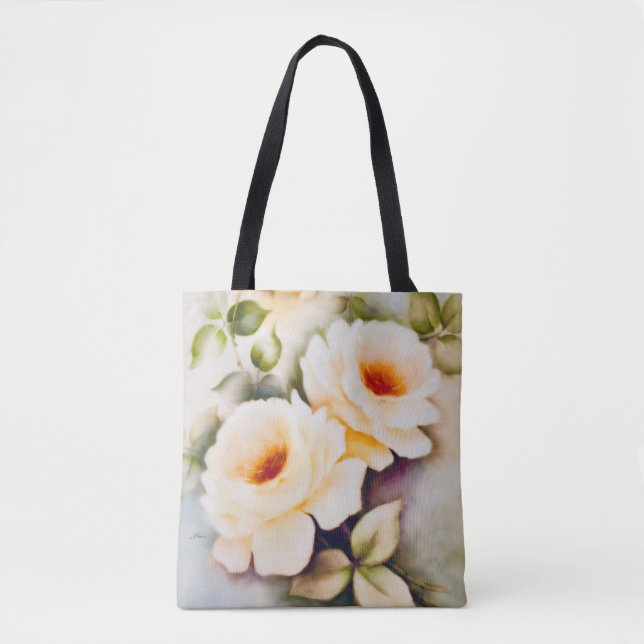 Tote Bag Crème Rose aquarelle Fourre-tout (Devant)