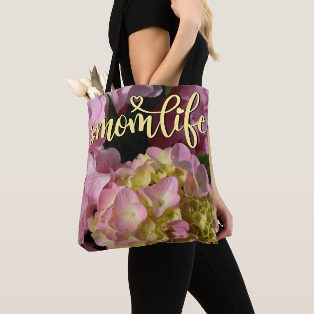 Tote Bag Crème rose Hydrangeas jaune rose fleurit vie mère (De près)