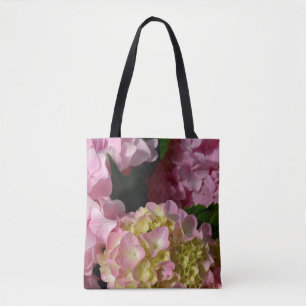 Tote Bag Crème rose Hydrangeas jaune rose vert floral