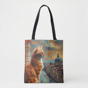 Tote Bag Crépuscule à Venise   Chat roux sur un canal
