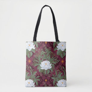 Tote Bag Crimson Lotus Elegance Motif - Le Lotus Blanc