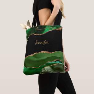 Tote Bag Cristal d'Agate Vert Moderne Personnalisé avec Nom
