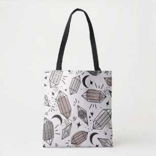 Tote Bag Cristaux, Lune, Étoiles, Design Chevauché.