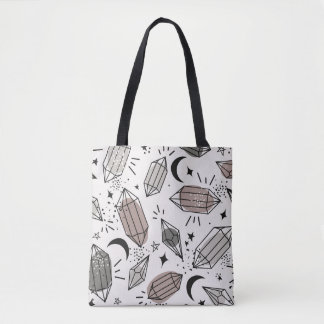 Tote Bag Cristaux, Lune, Étoiles, Design Chevauché.