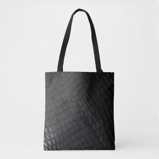 Tote Bag Crocodile noir imprimé en cuir  (Devant)
