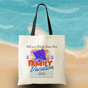Tote Bag Croisière en famille bleu/orange coucher de soleil