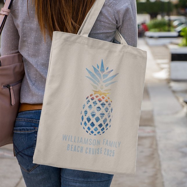 Tote Bag Croisière tropicale estivale Sunset Beach Pineappy (Sunset Beach Pineapple Summer Tropical Cruise Tote Bag)